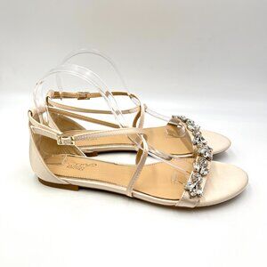 Jewel Badgley Mischka Womens 8.5 Champagne Jeweled Flats Dress Sandals Shoes